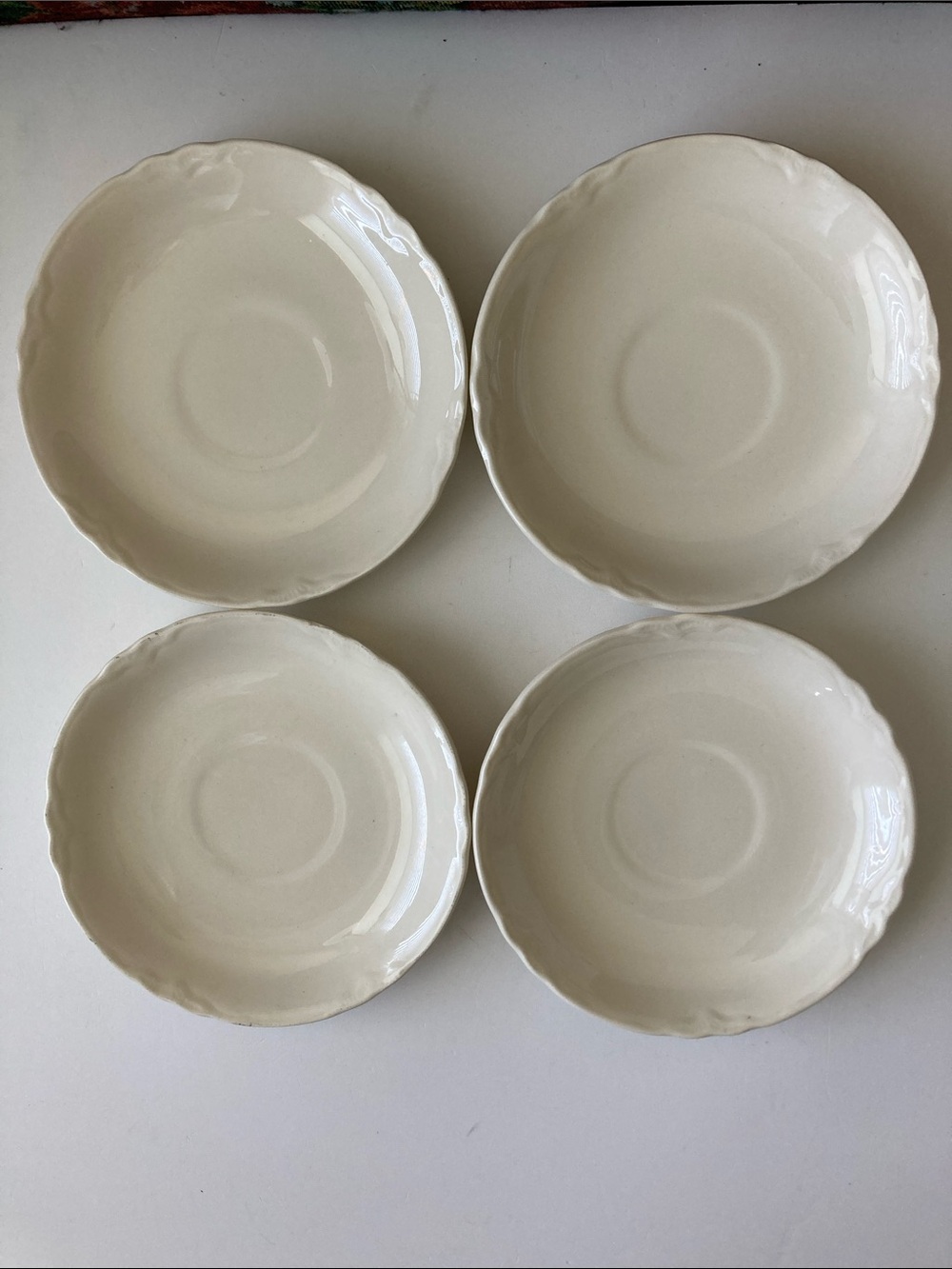 4 Scio Ransom Plate Sauce Embossed Scalloped Edge Off White Replacement Set Lot